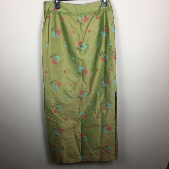 Nicole Miller green silk floral maxi skirt - Picture 2 of 9